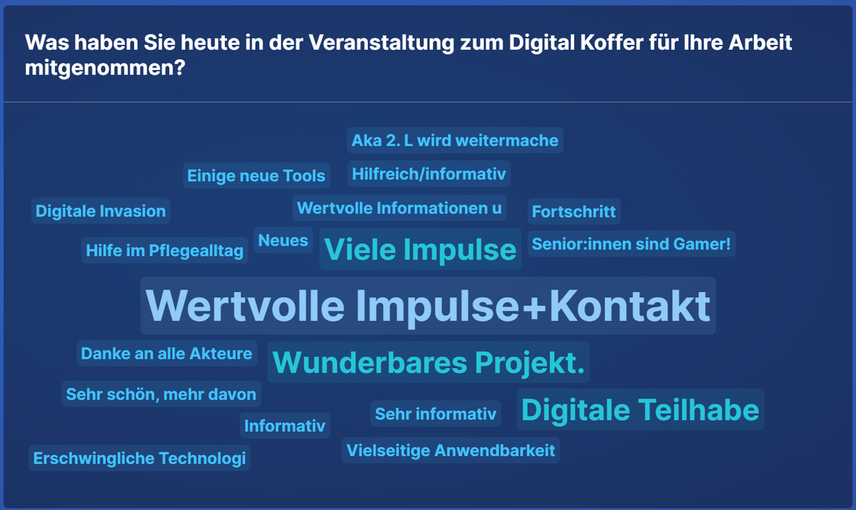 Ergebnisse der Slido-Umfrage "Was haben Sie heute in der Veranstaltung zum Digital Koffer für Ihre Arbeit mitgenommen?"